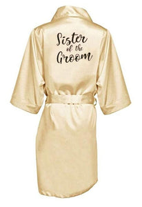 new bride bridesmaid robe with white black letters mother sister of the bride wedding gift bathrobe kimono satin robes
