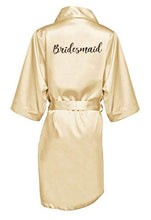 Load image into Gallery viewer, new bride bridesmaid robe with white black letters mother sister of the bride wedding gift bathrobe kimono satin robes