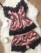 Cargar imagen en el visor de la galería, ¡Novedad de 2020! Ropa de dormir con lazo para mujer, ropa de dormir con tirantes sin mangas, camisola de satén con ribete de encaje, conjuntos de pijama, lencería sexy para mujer, pijama para mujer
