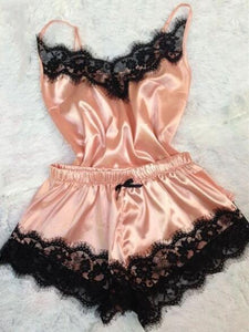 ¡Novedad de 2020! Ropa de dormir con lazo para mujer, ropa de dormir con tirantes sin mangas, camisola de satén con ribete de encaje, conjuntos de pijama, lencería sexy para mujer, pijama para mujer
