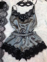 Cargar imagen en el visor de la galería, ¡Novedad de 2020! Ropa de dormir con lazo para mujer, ropa de dormir con tirantes sin mangas, camisola de satén con ribete de encaje, conjuntos de pijama, lencería sexy para mujer, pijama para mujer