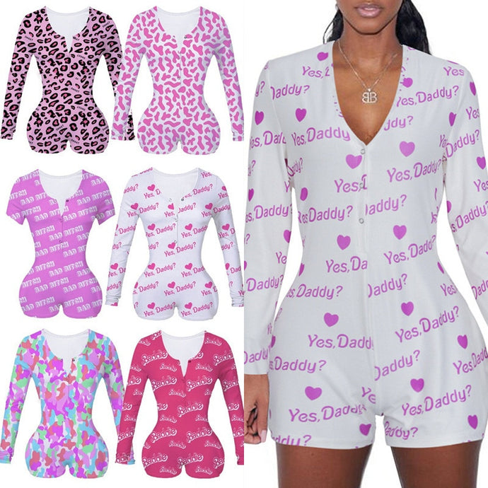 Sexy Women Bodysuit Long Sleeve Deep V Neck Bodycon Slim Leotard Bodysuit Button Short Pajama Women Sleepwear Jumpsuit Lingerie