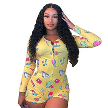 Load image into Gallery viewer, Sexy Women Bodysuit Long Sleeve Deep V Neck Bodycon Slim Leotard Bodysuit Button Short Pajama Women Sleepwear Jumpsuit Lingerie
