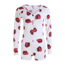 Load image into Gallery viewer, Sexy Women Bodysuit Long Sleeve Deep V Neck Bodycon Slim Leotard Bodysuit Button Short Pajama Women Sleepwear Jumpsuit Lingerie
