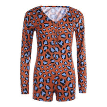 Load image into Gallery viewer, Sexy Women Bodysuit Long Sleeve Deep V Neck Bodycon Slim Leotard Bodysuit Button Short Pajama Women Sleepwear Jumpsuit Lingerie