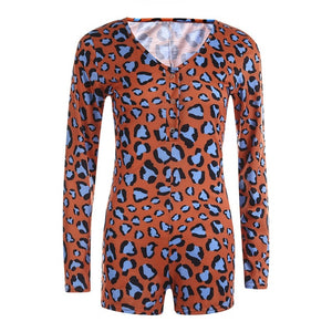 Sexy Women Bodysuit Long Sleeve Deep V Neck Bodycon Slim Leotard Bodysuit Button Short Pajama Women Sleepwear Jumpsuit Lingerie