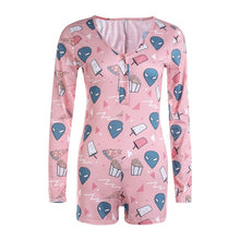 Load image into Gallery viewer, Sexy Women Bodysuit Long Sleeve Deep V Neck Bodycon Slim Leotard Bodysuit Button Short Pajama Women Sleepwear Jumpsuit Lingerie