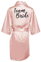 Load image into Gallery viewer, new bride bridesmaid robe with white black letters mother sister of the bride wedding gift bathrobe kimono satin robes