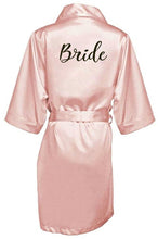 Load image into Gallery viewer, new bride bridesmaid robe with white black letters mother sister of the bride wedding gift bathrobe kimono satin robes