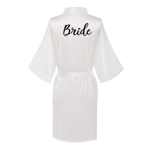new bride bridesmaid robe with white black letters mother sister of the bride wedding gift bathrobe kimono satin robes