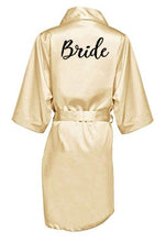 Load image into Gallery viewer, new bride bridesmaid robe with white black letters mother sister of the bride wedding gift bathrobe kimono satin robes