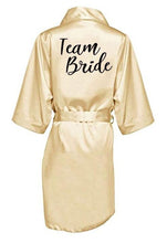 Load image into Gallery viewer, new bride bridesmaid robe with white black letters mother sister of the bride wedding gift bathrobe kimono satin robes