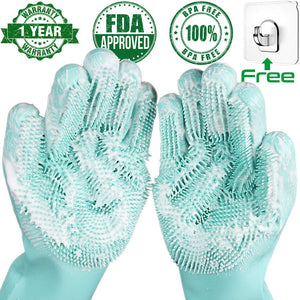 Esponja mágica para lavar platos de silicona, guantes de goma para fregar, limpieza de cocina, 1 par