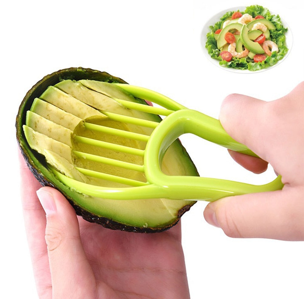 Cortador de aguacate 3 en 1, pelador de frutas y mantequilla, separador de pulpa, cuchillo de plástico, utensilios de cocina para verduras, accesorio para el hogar