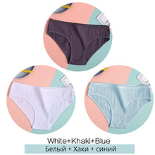 Load image into Gallery viewer, FINETOO Women&#39;s Cotton Panties 3Pcs Soft Striped Women Underpants Solid Girls Briefs Sexy Female Lingerie M-XL Comfort Underwear