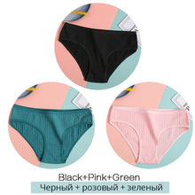 Load image into Gallery viewer, FINETOO Women&#39;s Cotton Panties 3Pcs Soft Striped Women Underpants Solid Girls Briefs Sexy Female Lingerie M-XL Comfort Underwear