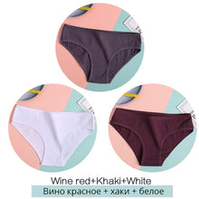 Load image into Gallery viewer, FINETOO Women&#39;s Cotton Panties 3Pcs Soft Striped Women Underpants Solid Girls Briefs Sexy Female Lingerie M-XL Comfort Underwear