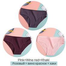 Load image into Gallery viewer, FINETOO Women&#39;s Cotton Panties 3Pcs Soft Striped Women Underpants Solid Girls Briefs Sexy Female Lingerie M-XL Comfort Underwear