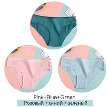 Load image into Gallery viewer, FINETOO Women&#39;s Cotton Panties 3Pcs Soft Striped Women Underpants Solid Girls Briefs Sexy Female Lingerie M-XL Comfort Underwear