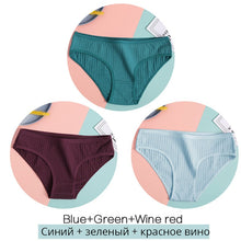 Load image into Gallery viewer, FINETOO Women&#39;s Cotton Panties 3Pcs Soft Striped Women Underpants Solid Girls Briefs Sexy Female Lingerie M-XL Comfort Underwear