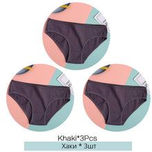 Load image into Gallery viewer, FINETOO Women&#39;s Cotton Panties 3Pcs Soft Striped Women Underpants Solid Girls Briefs Sexy Female Lingerie M-XL Comfort Underwear