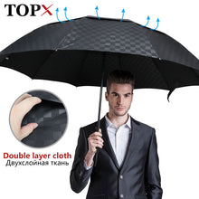 Charger l&#39;image dans la galerie, 144cm Double Layer Large Umbrella Rain Women Dark Grid Travel Business Umbrella 3Folding Windproof Big For Men Women Umbrellas