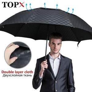 144cm Double Layer Large Umbrella Rain Women Dark Grid Travel Business Umbrella 3Folding Windproof Big For Men Women Umbrellas