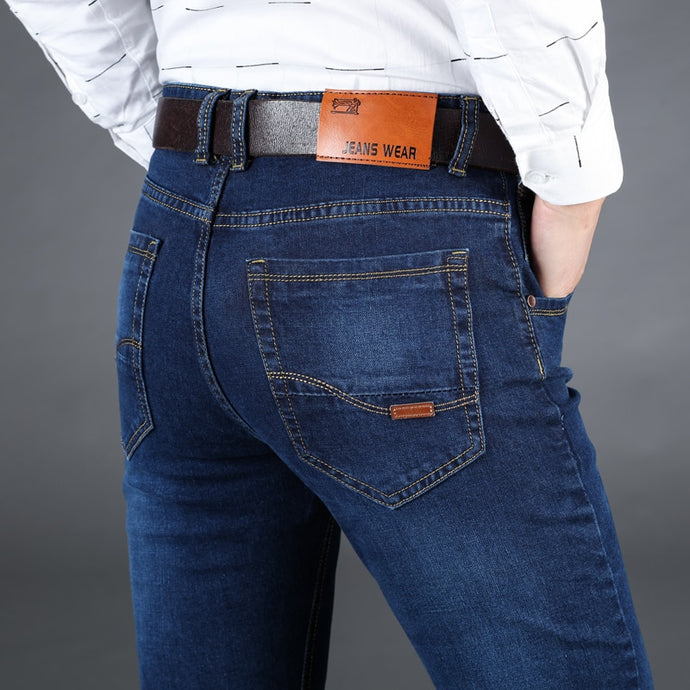 2019 New Men Business Style Slim fit Straight Jeans Fashion Classic Blue Black male Stretch Casual denim trousers Plus Size 40
