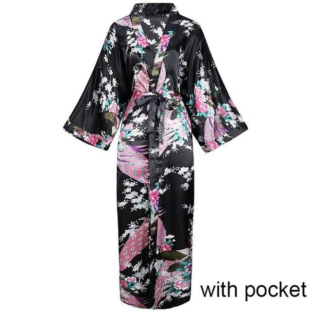 Sexy Women Long Robe With Pocket Wedding Bride Bridesmaid Dressing Gown Rayon Kimono Bathrobe Large Size S-XXXL Night Dress