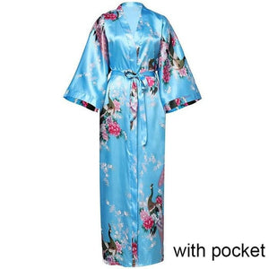 Sexy Women Long Robe With Pocket Wedding Bride Bridesmaid Dressing Gown Rayon Kimono Bathrobe Large Size S-XXXL Night Dress