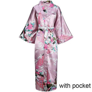 Sexy Women Long Robe With Pocket Wedding Bride Bridesmaid Dressing Gown Rayon Kimono Bathrobe Large Size S-XXXL Night Dress