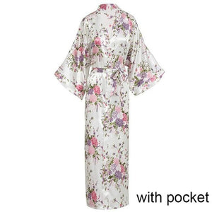 Sexy Women Long Robe With Pocket Wedding Bride Bridesmaid Dressing Gown Rayon Kimono Bathrobe Large Size S-XXXL Night Dress
