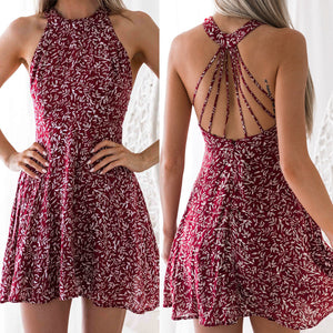 Womens Boho Beach Summer Holiday tumblr Sundress Halter Floral Mini Dress Ladies Slim Sleeveless vestido playa