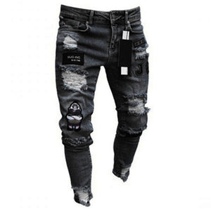 Men's Broken Hole Embroidered Pencil jeans Slim Men Trousers Casual Thin  Denim Pants Classic Cowboys Young Man Jogging Pants
