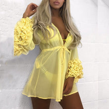 Load image into Gallery viewer, Summer Sexy Beach Mini Dress Women Long Puff Sleeve Bikini Cover Up Tunic Pareo Sarong Swimwear Mesh Sundress Robe