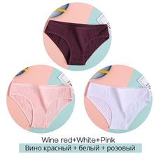 Load image into Gallery viewer, FINETOO Women&#39;s Cotton Panties 3Pcs Soft Striped Women Underpants Solid Girls Briefs Sexy Female Lingerie M-XL Comfort Underwear