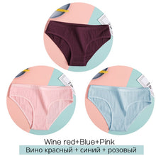 Load image into Gallery viewer, FINETOO Women&#39;s Cotton Panties 3Pcs Soft Striped Women Underpants Solid Girls Briefs Sexy Female Lingerie M-XL Comfort Underwear
