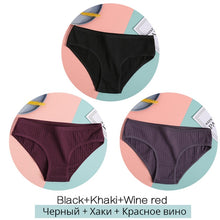 Load image into Gallery viewer, FINETOO Women&#39;s Cotton Panties 3Pcs Soft Striped Women Underpants Solid Girls Briefs Sexy Female Lingerie M-XL Comfort Underwear