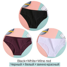 Load image into Gallery viewer, FINETOO Women&#39;s Cotton Panties 3Pcs Soft Striped Women Underpants Solid Girls Briefs Sexy Female Lingerie M-XL Comfort Underwear
