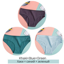 Load image into Gallery viewer, FINETOO Women&#39;s Cotton Panties 3Pcs Soft Striped Women Underpants Solid Girls Briefs Sexy Female Lingerie M-XL Comfort Underwear