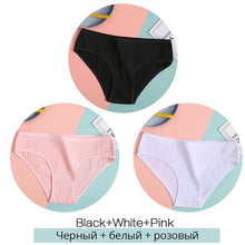 Load image into Gallery viewer, FINETOO Women&#39;s Cotton Panties 3Pcs Soft Striped Women Underpants Solid Girls Briefs Sexy Female Lingerie M-XL Comfort Underwear