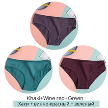 Load image into Gallery viewer, FINETOO Women&#39;s Cotton Panties 3Pcs Soft Striped Women Underpants Solid Girls Briefs Sexy Female Lingerie M-XL Comfort Underwear