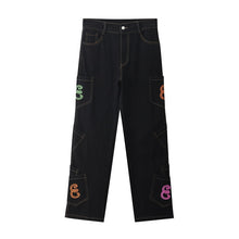 Charger l&#39;image dans la galerie, Retro Pocket Letter Print Straight Cargo Pants Men and Women Oversize Jeans Trousers Harajuku Streetwear Casual Denim Pants