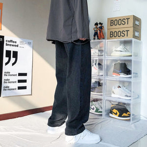 2020 Men's New Loose Black/blue Straight Pants Solid Color Casual Pants Baggy Homme Cargo Pocket Jeans Biker Denim Trousers