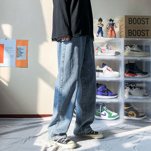 2020 Men's New Loose Black/blue Straight Pants Solid Color Casual Pants Baggy Homme Cargo Pocket Jeans Biker Denim Trousers