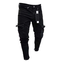 Charger l&#39;image dans la galerie, Men Biker Ripped Long Denim Trousers Skinny Jeans Pants Destroyed Stretchy-Black Pants