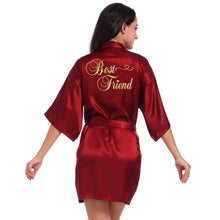 Cargar imagen en el visor de la galería, Logotipo personalizado Weddin Fecha Nombre Faux Silk Kimono Robe Mujer Boda Novia Dama de honor Batas Despedida de soltera Boda Preparewear