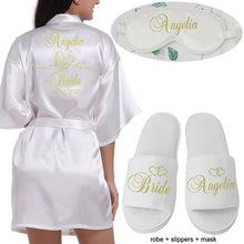 Cargar imagen en el visor de la galería, Logotipo personalizado Weddin Fecha Nombre Faux Silk Kimono Robe Mujer Boda Novia Dama de honor Batas Despedida de soltera Boda Preparewear
