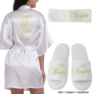 Logotipo personalizado Weddin Fecha Nombre Faux Silk Kimono Robe Mujer Boda Novia Dama de honor Batas Despedida de soltera Boda Preparewear