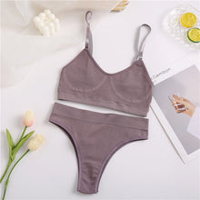 Charger l&#39;image dans la galerie, FINETOO Seamless Women Top Panties Set Cotton Tops Low Waist G-String Underwear Set Soft Active Wear Lingerie Fitness Crop Top